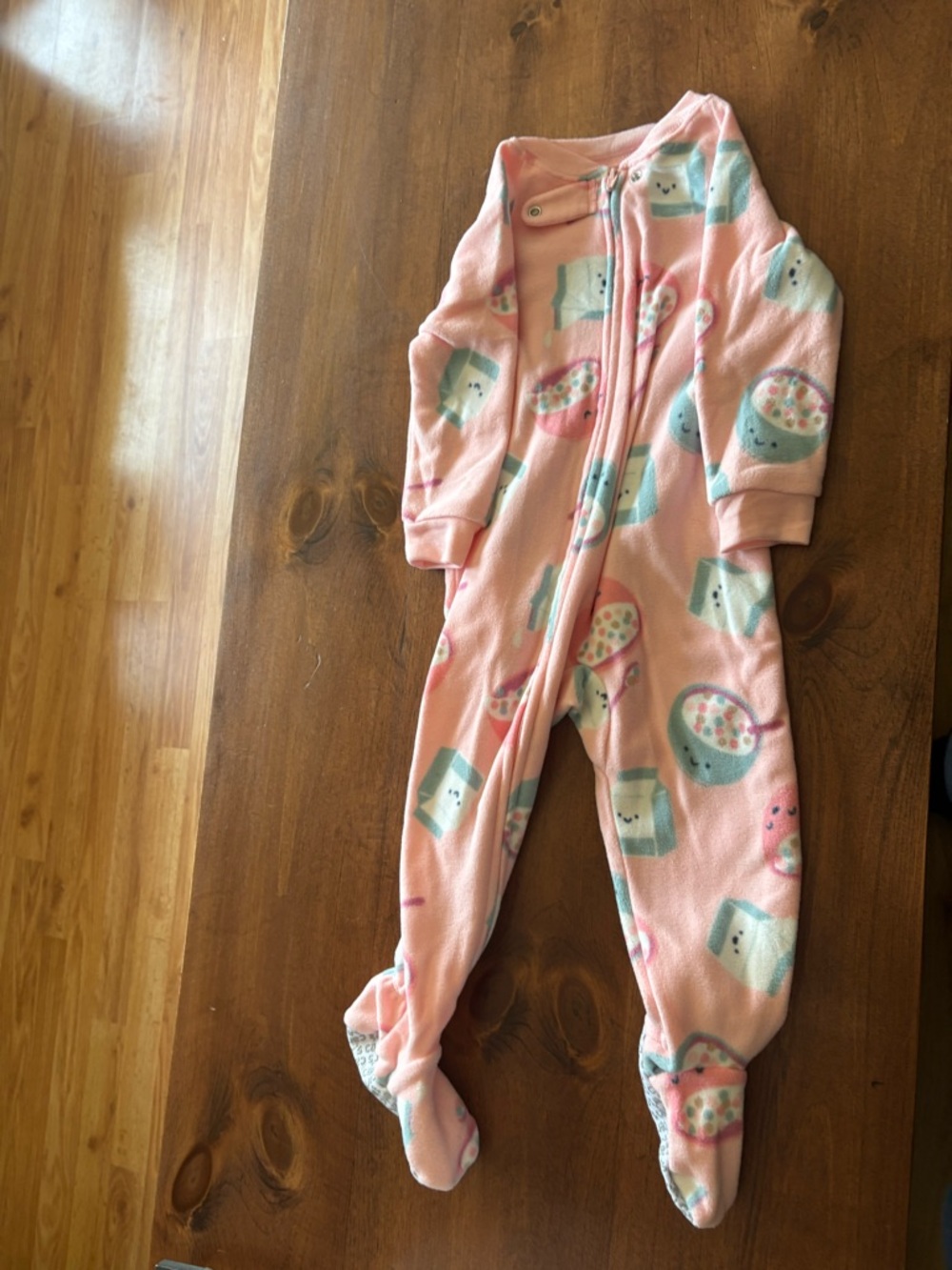 🩷 6 for $20 🩷 Pink Plush Footed One-Piece Pajamas with Cute Treat Print Fleece